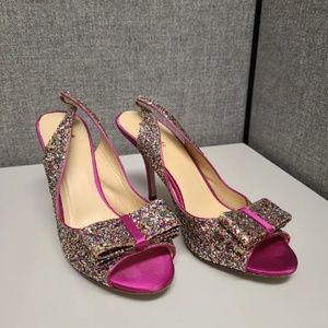 Kate Spade Shoes Size 9 Slingback Multi Sparkle Glitter Heels Hot Pink Bows 